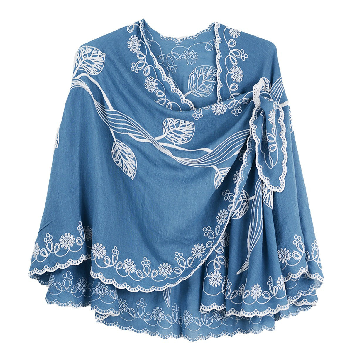 Rapti Embroidered Cotton Chambray Loop Shawl (#3)
