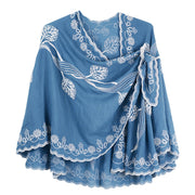 Rapti Embroidered Cotton Chambray Loop Shawl (#3)