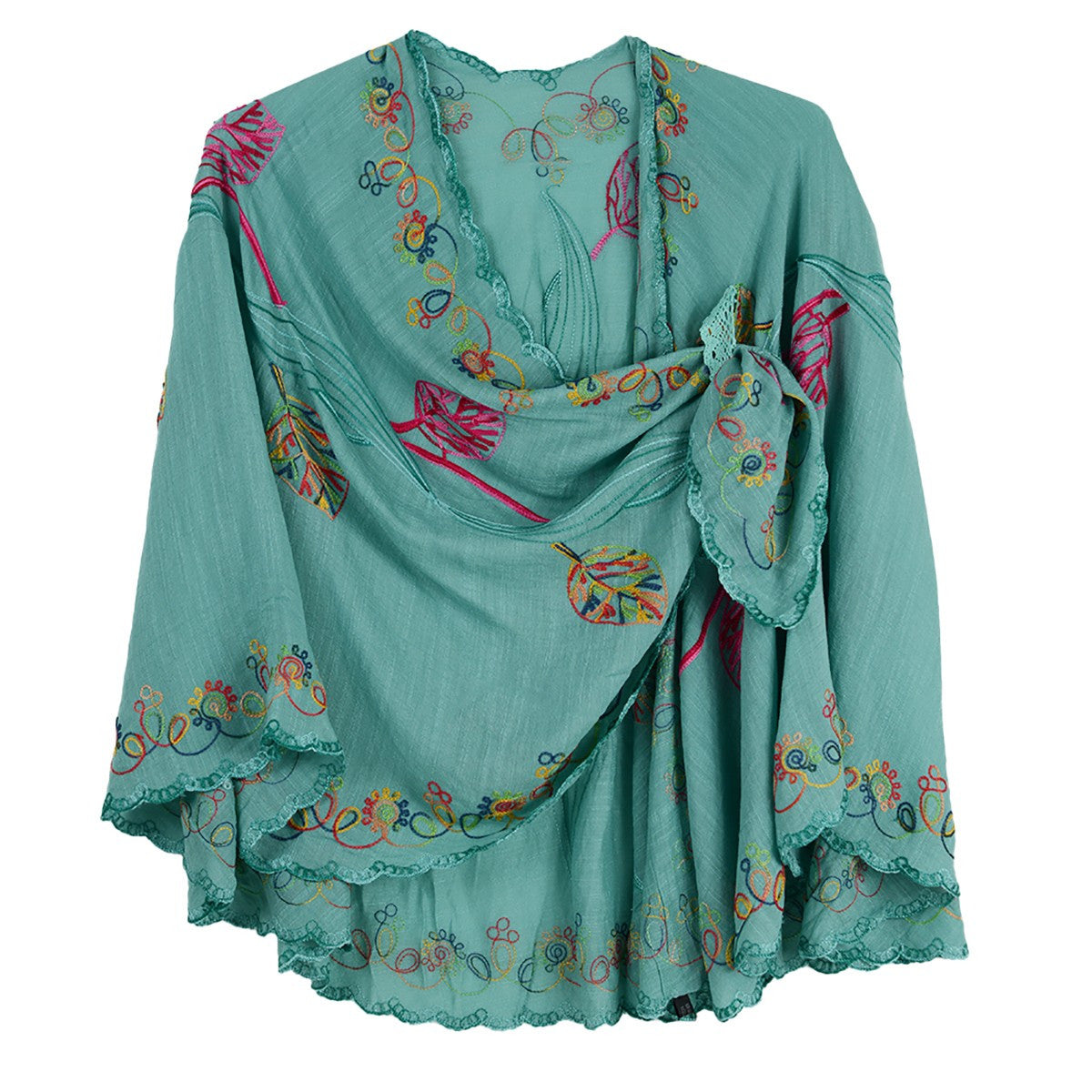 Rapti Embroidered Cotton Loop Shawl (#5) (MINT)