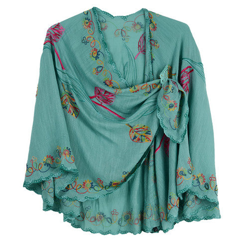 Rapti Embroidered Cotton Loop Shawl (#5) (MINT)