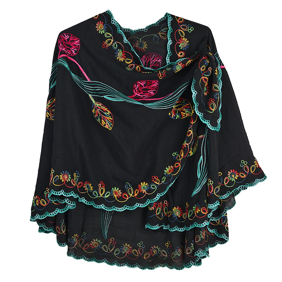Rapti Embroidered Cotton Loop Shawl (#6) (BLK)