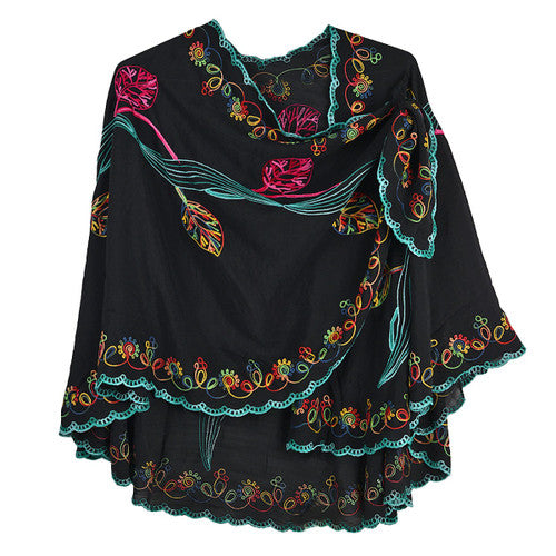 Rapti Embroidered Cotton Loop Shawl (#6) (BLK)