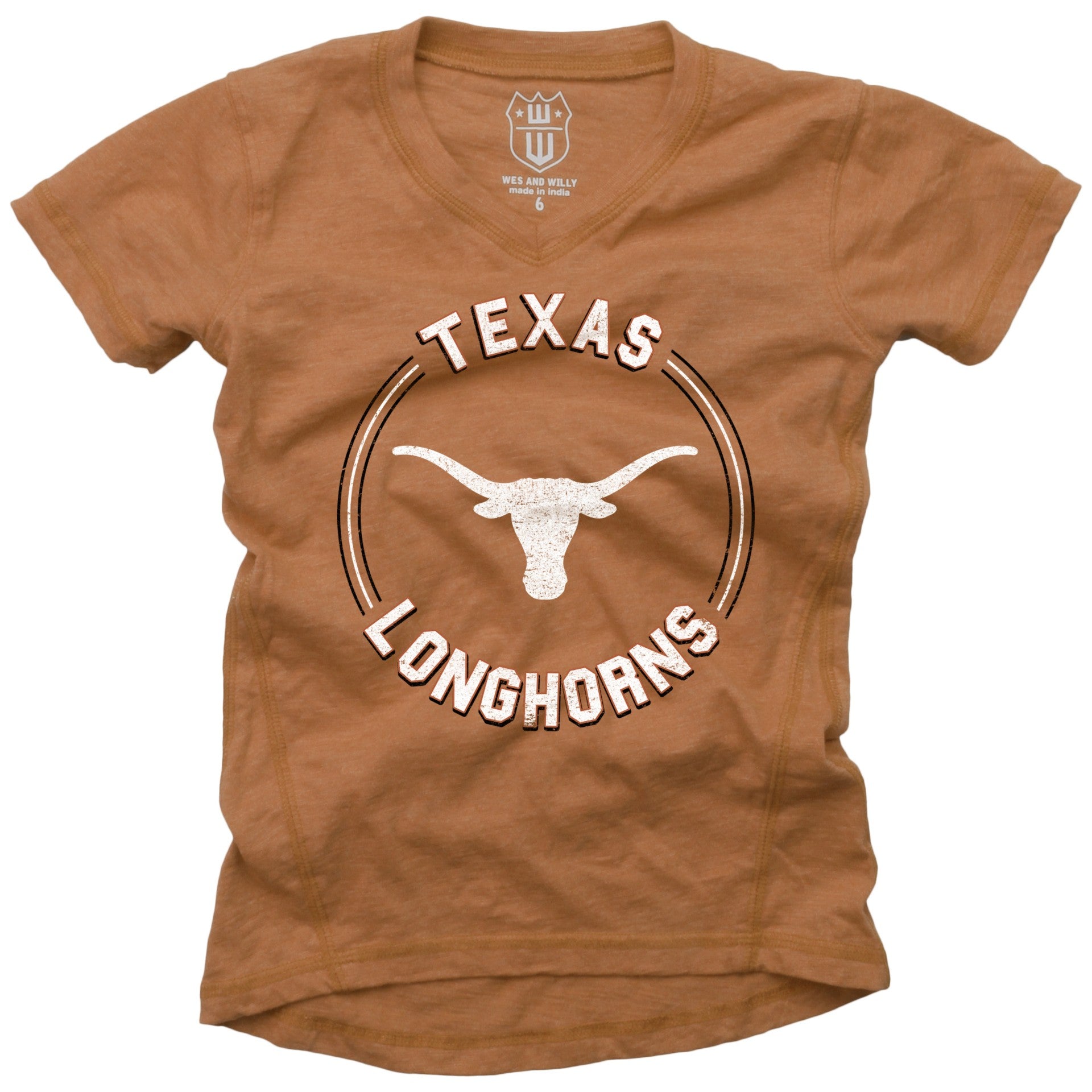 Texas Longhorn Wes & Willy Youth Girl's Logo In Circle V-Neck Tee (71STEX437)
