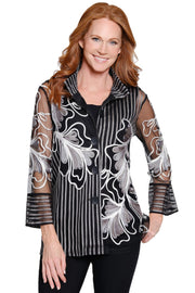 Ali Miles Woven Button Front Embroidery Detail Jacket (BLK/WHT)