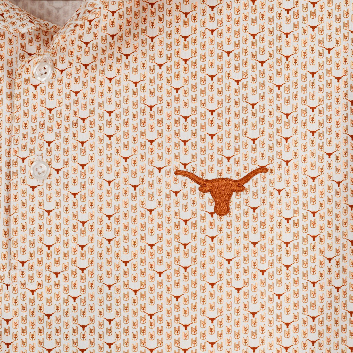Texas Longhorn 40 Acres Men's Hook 'Em Hand Ecotec Polo (WHT/ORNG)