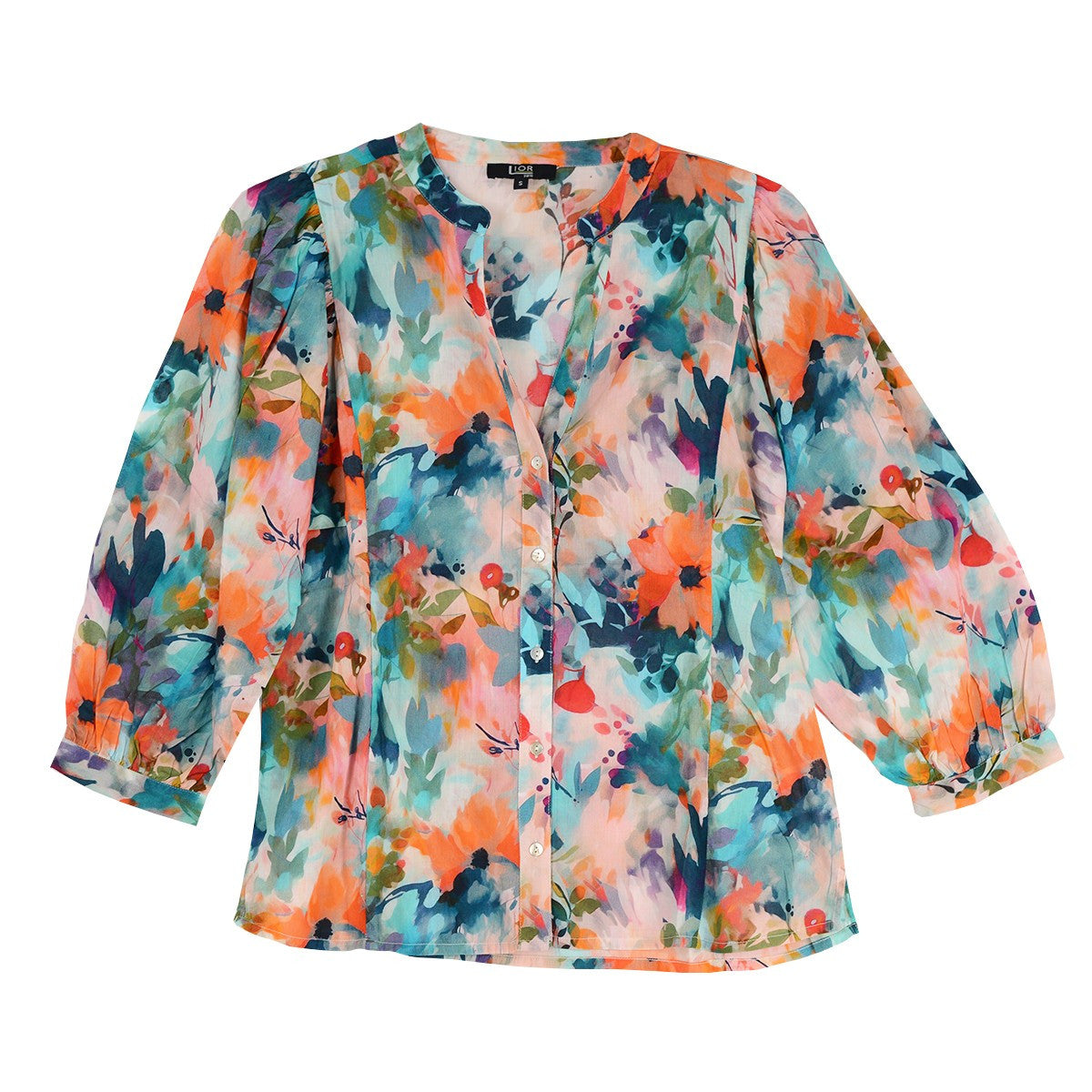 Lior Garden Floral Boyfriend V-Neck Voile Shirt