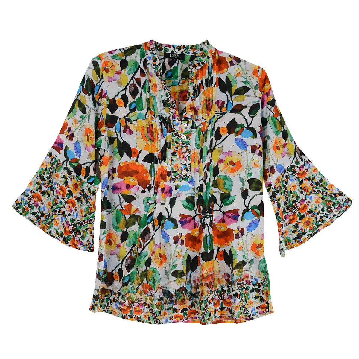 Lior Floral Pleated Flare Sleeve Top