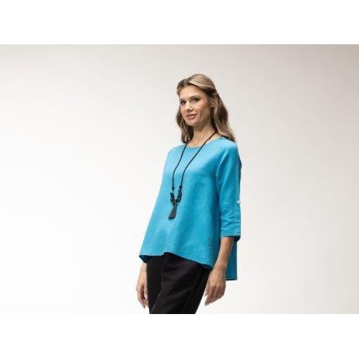 Toofan Linen Back Button Detail Solid Tunic (TURQ)
