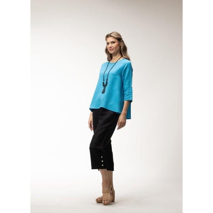 Toofan Linen Back Button Detail Solid Tunic (TURQ)