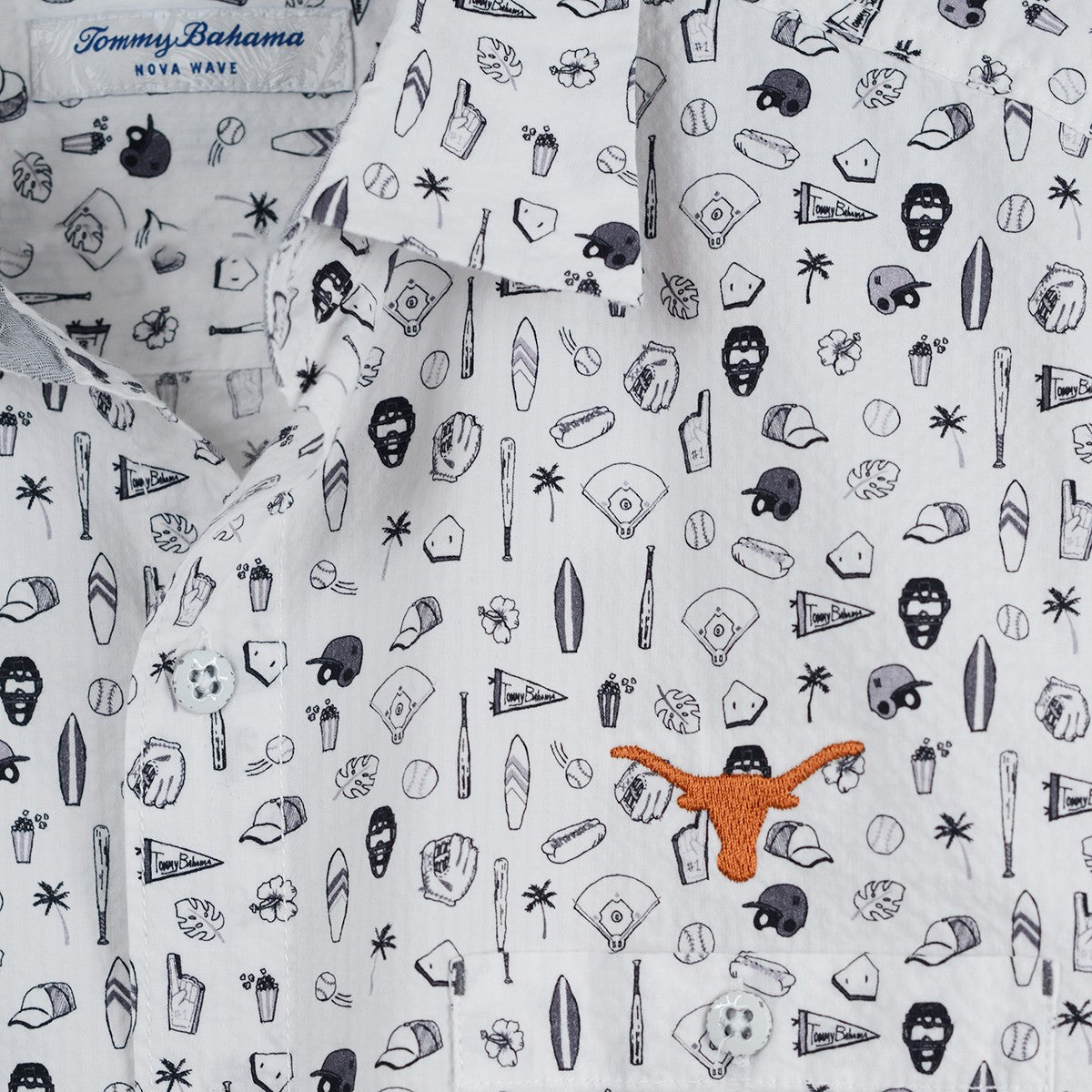 Texas Longhorn Tommy Bahama Nova Wave Riptide Camp Shirt (WhiteLTGRY)(St327062BR)