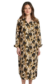 APNY Yellow Gold Floral Print Shirt Waist Midi Dress