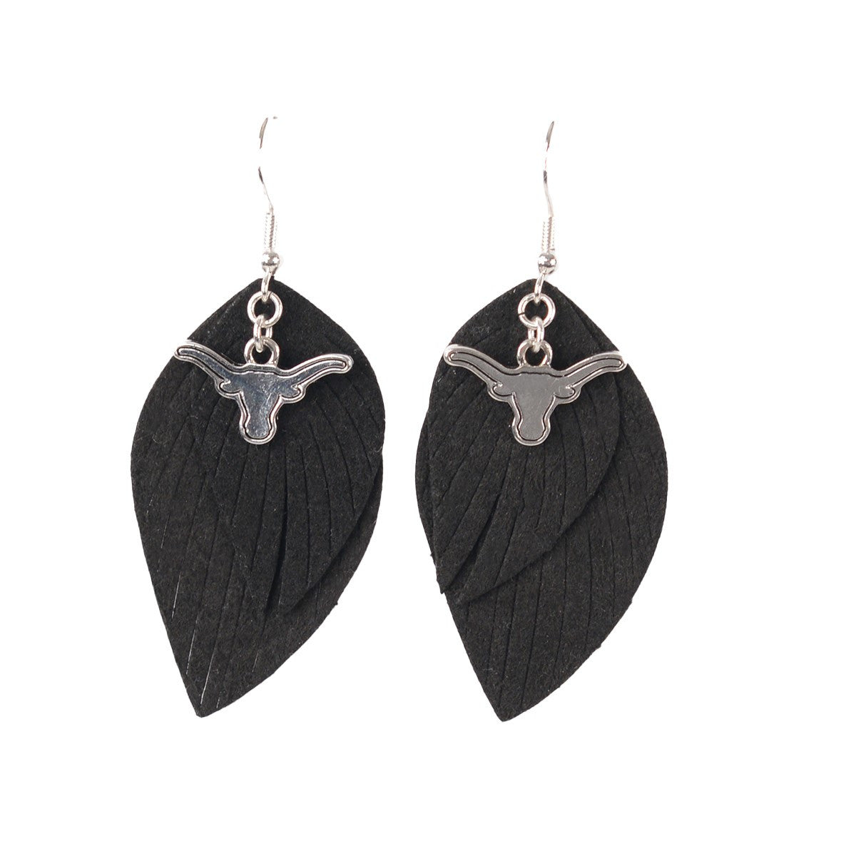 Texas Longhorn Boho French Wire Earrings (TEX43373) BLK/SLV