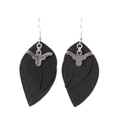 Texas Longhorn Boho French Wire Earrings (TEX43373) BLK/SLV