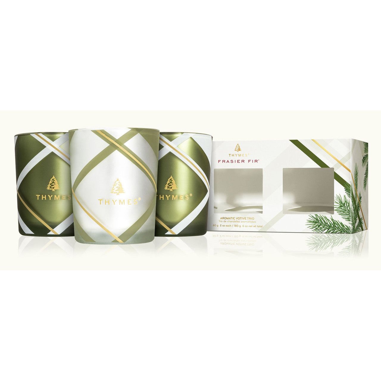 Thymes Frasier Fir Plaid Votive Trio