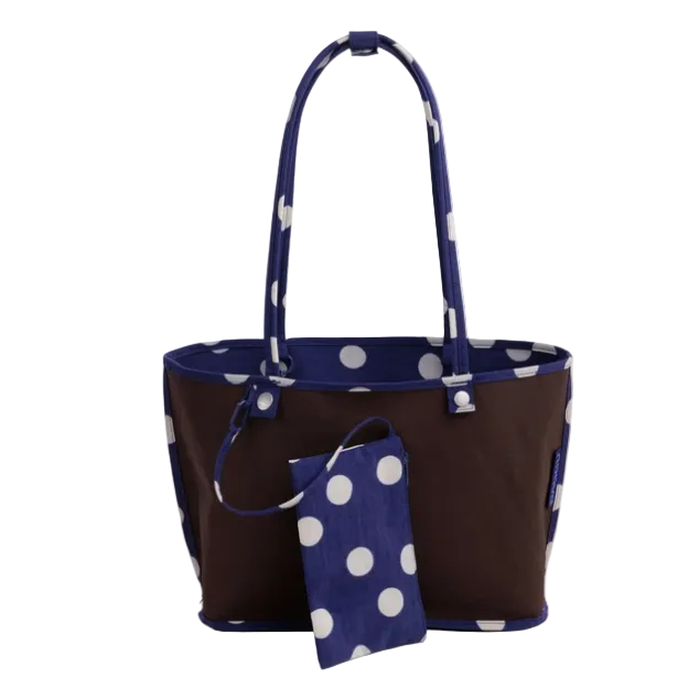 Baggu Medium Nylon Reversible Tote - Navy Polka Dot Mix