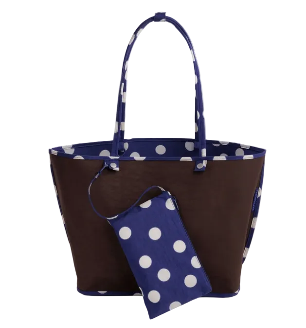 Baggu Large Nylon Reversible Tote - Navy Polka Dot Mix