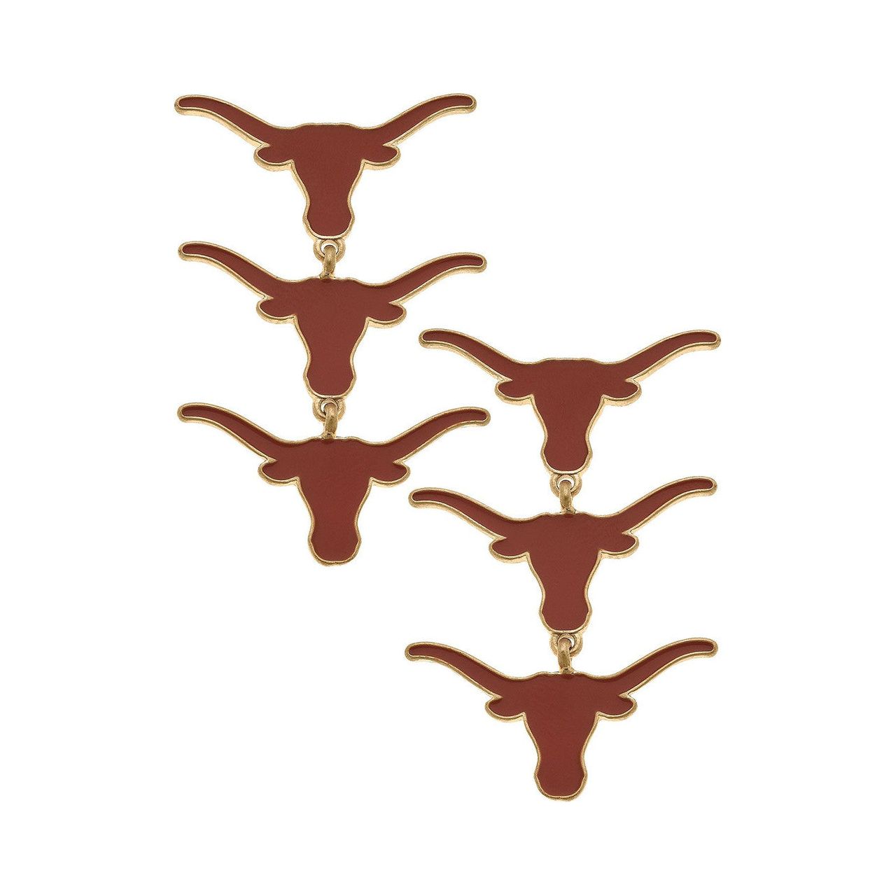Texas Longhorn Canvas Triple Drop Logo Enamel Earrings (ORNG/GLD) (24678E-TEX)