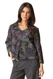Habitat Crinkle Crepe Leaves Inverted Pleat Top (21002) (Black)