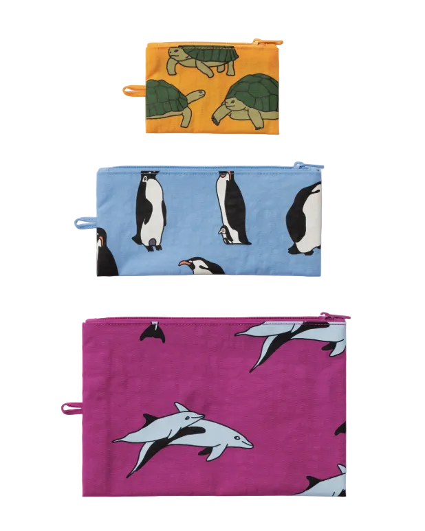Baggu Flat Pouch Set - Vacation Animals