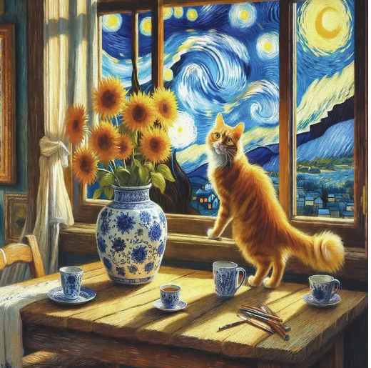 Van Gogh the Cat On A Starry Night 550 Piece Puzzle