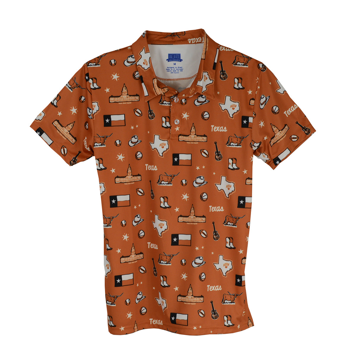 Vive La fete Austin Texas Print Youth Polo (TPPL051M)(Burnt Orange )