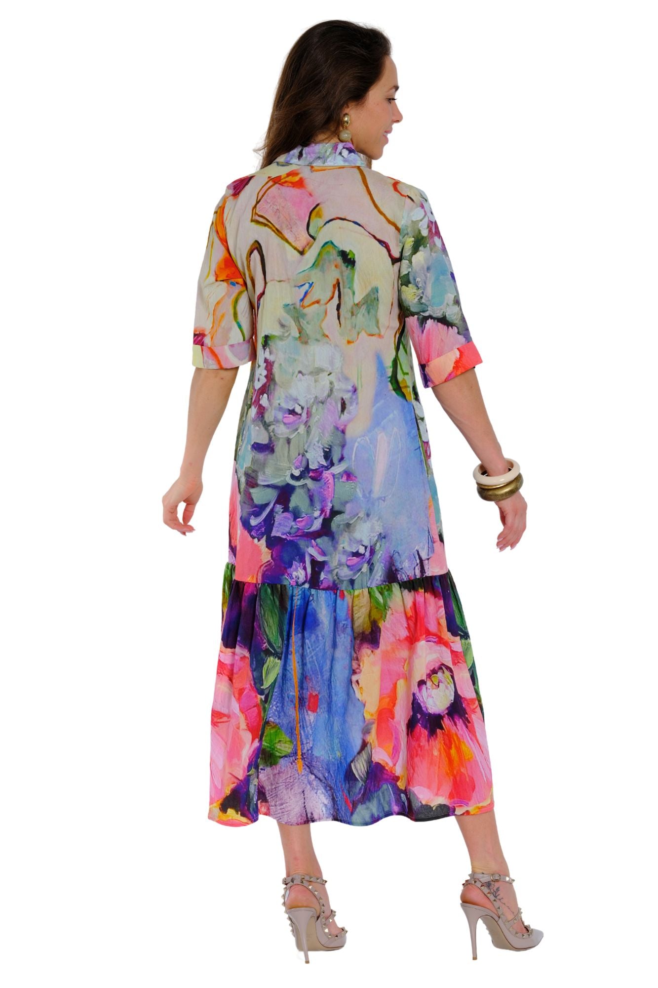 Lior Tiered Dress (VEGA-33-AR) (Watercolor Bloom)