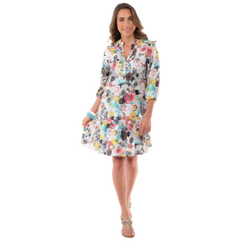 Lior Celebration Print Mandarin Collar Lace Detail Dress