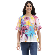 Parsley & Sage Vivian Abstract print Peasant Top (26T20B10)