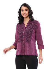Parsley & Sage Vonda Vintage Wash Tonal Embroidery Shirt (PLUM)