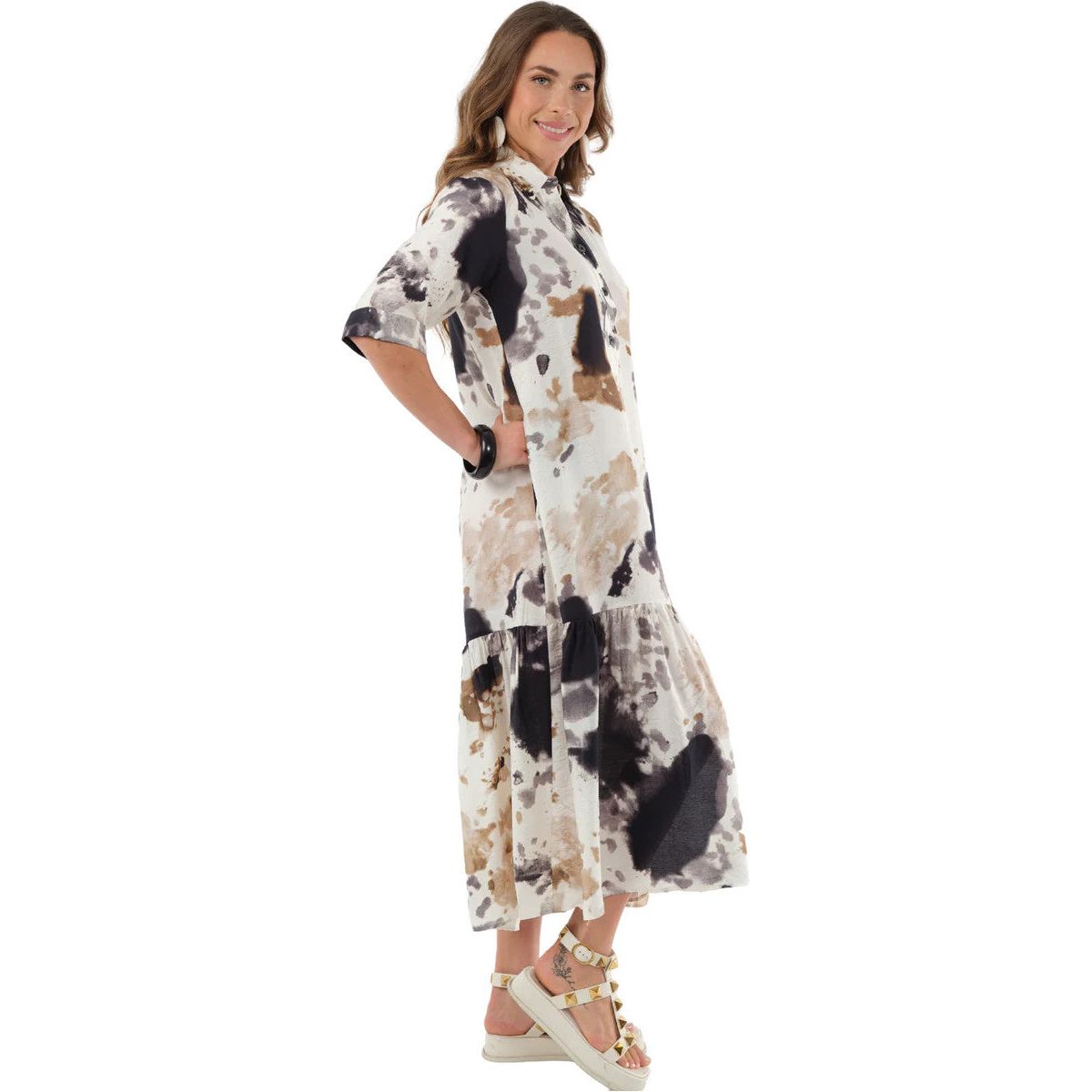 Lior Splash Print Tiered Dress (vega-12-ar)(Black/natural multi )