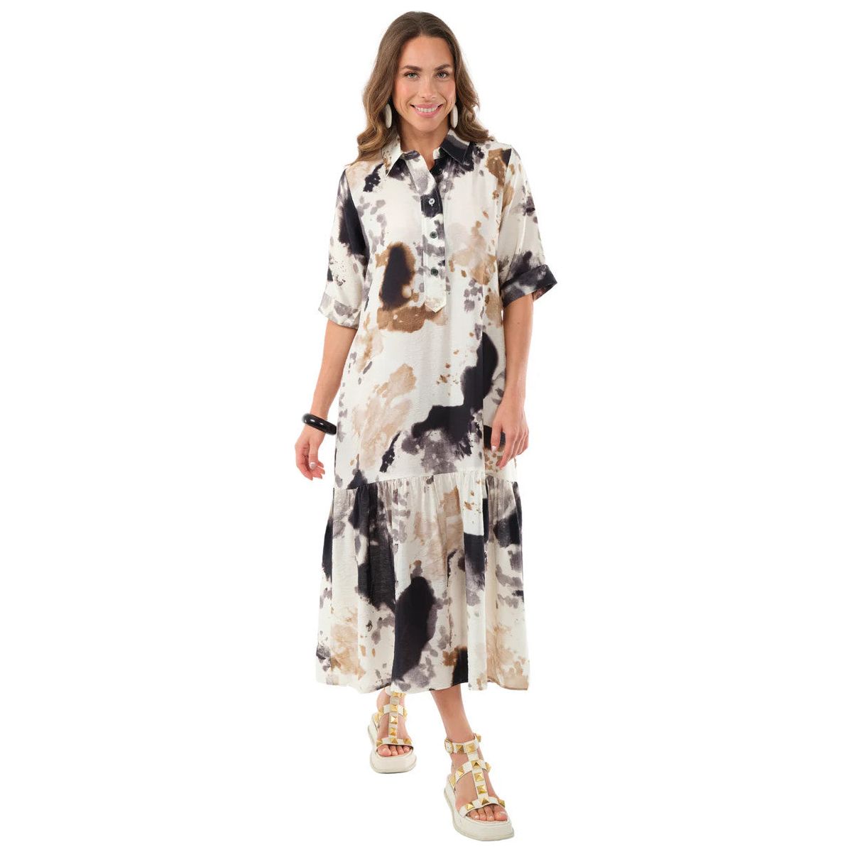Lior Splash Print Tiered Dress (vega-12-ar)(Black/natural multi )