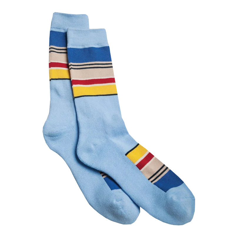 Pendleton Yosemite Stripe Cotton Blend Light Blue Crew Socks