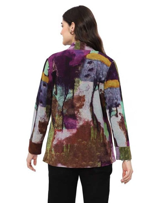 Parsley & Sage Zahara  Abstract Print Open Front Jacket (PURP/MULTI)