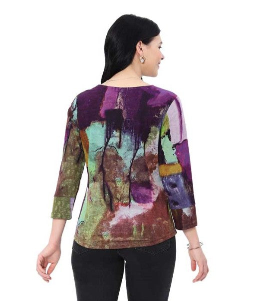 Parsley & Sage Zahara Abstract Print Top (PURP/MULTI)